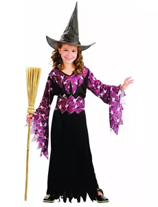 Halloween witch costume with hat for girls, Size: 10-12 years (130-140 cm)