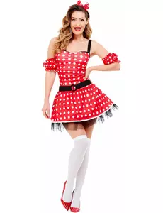 Rødt musekostyme med polkaprikker for kvinner, Størrelse: Medium