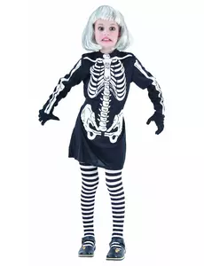 Halloween-skjelettkostyme til jenter, Størrelse: 7–9 år (120–130 cm)