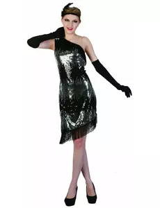 Svart og sølvfarget damekostyme fra 1920-tallet, Størrelse: Medium/Large