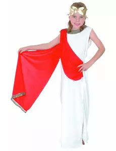 Røddrapert romersk gudinnekostyme for jenter, Størrelse: 7–9 år (120–130 cm)
