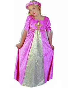 Rosa og gull middelalderprinsessekostyme til jenter, Størrelse: 7–9 år (120–130 cm)
