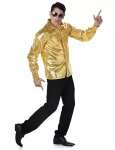 Herreskjorte med gullfarget paljetter og disko, Størrelse: Large