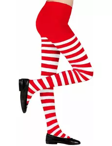 Barnestrømpebukser med røde og hvite striper, Størrelse: 4–5 år (116 cm)