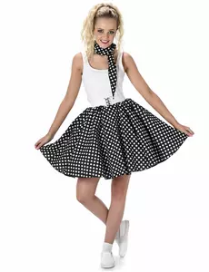 Svart 50-tallskostyme med polkaprikker for kvinner, Størrelse: Medium