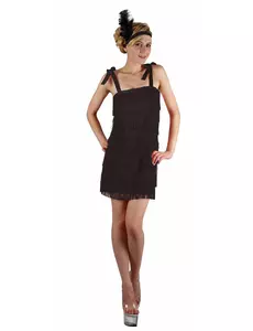 Svart Charleston-kostyme med frynser til kvinner, Størrelse: Medium/Large