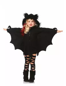Svart flaggermuskostyme til jenter, Størrelse: 4–6 år (110–116 cm)