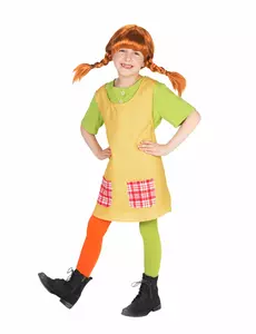 Pippi Langstrømpe-kostyme til jenter, Størrelse: 5–6 år (110–116 cm)