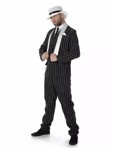 Black gangster costume for men, Size: Large
