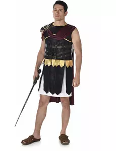 Black and gold Roman gladiator costume for men, Size: Large