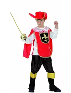 Rød musketer-kostyme for gutter, Størrelse: 7–9 år (120–130 cm)