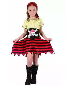 Gult og rødt piratkostyme til jenter, Størrelse: 7–9 år (120–130 cm)