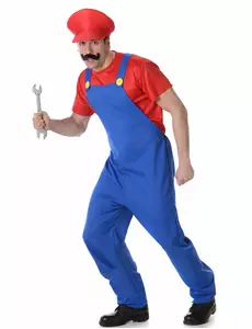 Red Plumber Costume for Men, Size: Medium