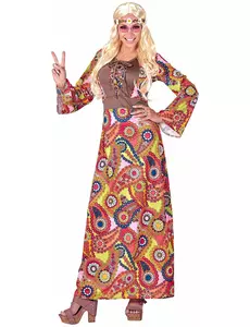 Women's multi-colored hippie long dress costume, Size: Large