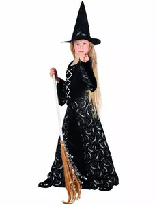 Halvmåneheksekostyme til jenter Halloween, Størrelse: 7–9 år (122–134 cm)