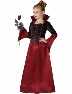 Red and black vampire costume for girls Halloween, Size: 7-9 years (130-145 cm)