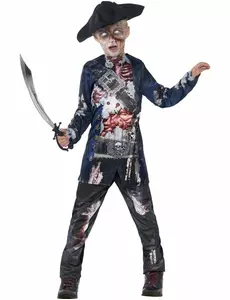 Zombie pirate costume for boys Halloween, Size: 7-9 years (130/143 cm)