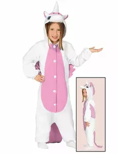 Hvit og rosa enhjørningsjumpsuit til barn, Størrelse: 5–6 år (110–115 cm)