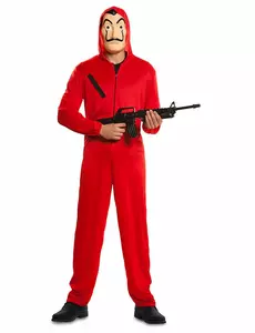La Casa de Papel jumpsuit og maskekostyme for voksne, Størrelse: Medium/Large