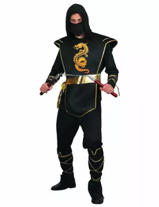 Svart og gull ninjakostyme til menn, Størrelse: Medium