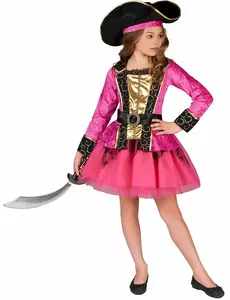Rosa og gull piratkostyme til jenter, Størrelse: 7–9 år (120–130 cm)
