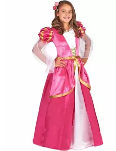 Rosa middelalderprinsessekostyme til jenter, Størrelse: 7–9 år (120–130 cm)