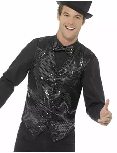 Adult black sequin vest, Size: Large
