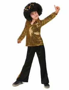 Discokostyme til gutter i gull med paljetter, Størrelse: 10–12 år (L)