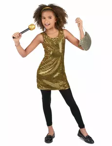 Gold sequin disco costume for girls, Size: 7-9 years (M)