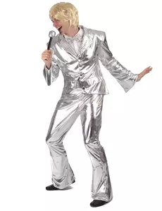 Men's Shiny Silver Disco Costume, Size: X-Large
