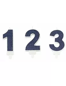 Candle with number bobeche, navy blue glitter, 7.3 cm, Size: 1