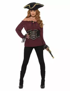 Women's luxury burgundy pirate shirt, Size: Medium