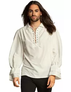 Hvit piratbluse for menn, Størrelse: Medium/Large (50/52)