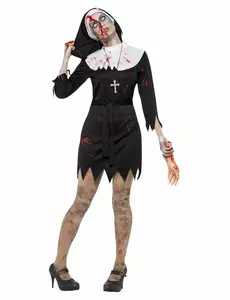 Black zombie nun costume for women, Size: Small