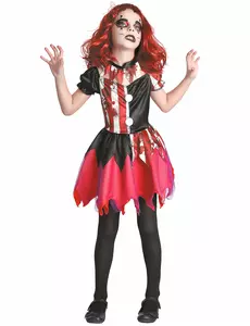 Rødt og svart blodig klovnekostyme til jenter, Størrelse: 10–12 år (130–140 cm)