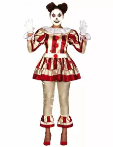 Women's Red and White Terrifying Clown Costume, Size: Medium (38-40)