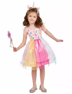 Multicolored unicorn costume for girls, Size: 7-9 years (120-130 cm)