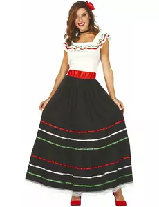 Langt meksikansk kostyme for kvinner, Størrelse: Large (42-44)