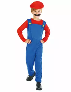 Red and blue plumber costume for boys, Size: 4-6 years (110-120 cm)