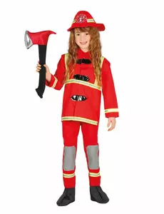 Red firefighter costume for children, Size: 5-6 years (110-115 cm)