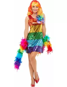 Regnbue-paljettkostyme for kvinner, Størrelse: Medium