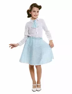 Himmelblått pin-up-skjørt med knyting, Størrelse: 7–9 år (122–138 cm)