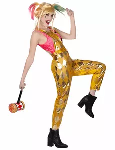 Harley Quinn Birds of Prey gullfarget jumpsuit til dame, Størrelse: X-Small