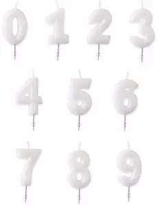 White glitter number candle 6.5 cm, Size: 4