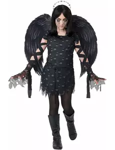 Deluxe black gothic angel costume for children, Size: 12-14 years (155 cm)