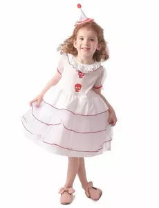 Hvitt klovnehodeskallekostyme til jenter, Størrelse: 7–9 år (120–130 cm)