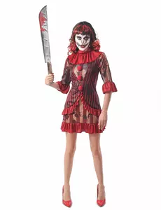 Women's Red Terrifying Clown Costume, Size: Medium
