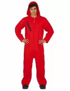 Adult red thief jumpsuit costume, Size: Small (46-48)