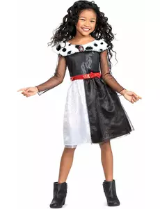 Klassisk Cruella-kostyme til jenter, Størrelse: 5–6 år (109–126 cm)