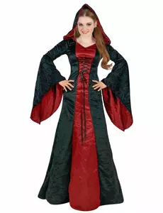 Women's red and black hooded gothic costume, Size: Medium